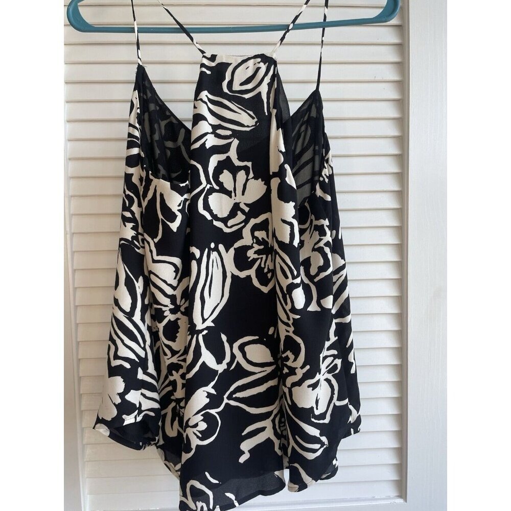LOFT Black White Floral Sleeveless Blouse Small Layered Chiffon Tank Top - Picture 5 of 9